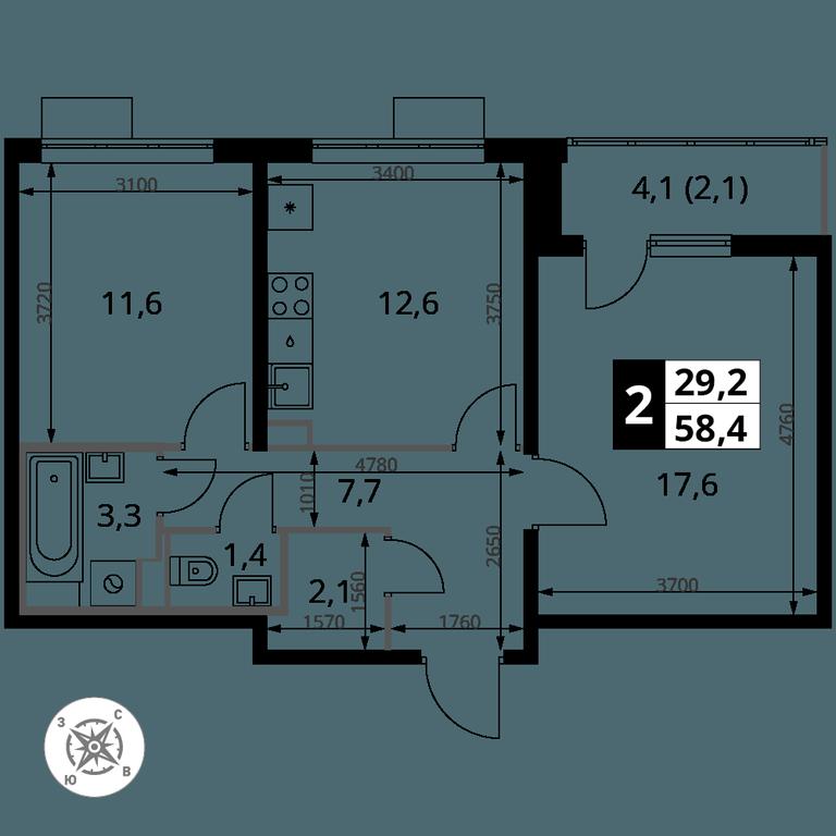 2-BD Apartment Sale, 58.4 sq. m. at Yzhnaya Bitsa, Yuzhnaya Bitsa Residential Complex, posyolok Bittsa, Leninskiy City District, Moscow Region, Russia #2 2-BD Apartment Sale, 58.4 sq. m. at Yzhnaya Bitsa, Yuzhnaya Bitsa Residential Complex, posyolok Bittsa, Leninskiy City District, Moscow Region, Russia #2