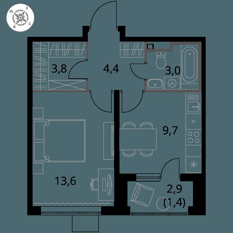 1-BD Apartment Sale, 35.9 sq. m. at Pervy Donskoj, zhiloy mikrorayon Sapronovo, derevnya Sapronovo, Leninskiy City District, Moscow Region, Russia #1