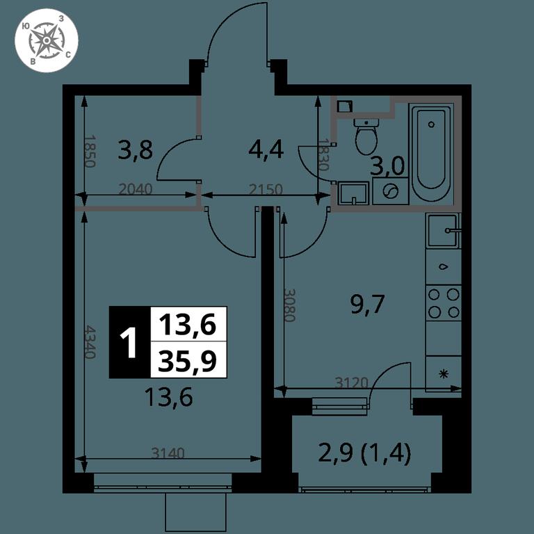 1-BD Apartment Sale, 35.9 sq. m. at Pervy Donskoj, zhiloy mikrorayon Sapronovo, derevnya Sapronovo, Leninskiy City District, Moscow Region, Russia #2