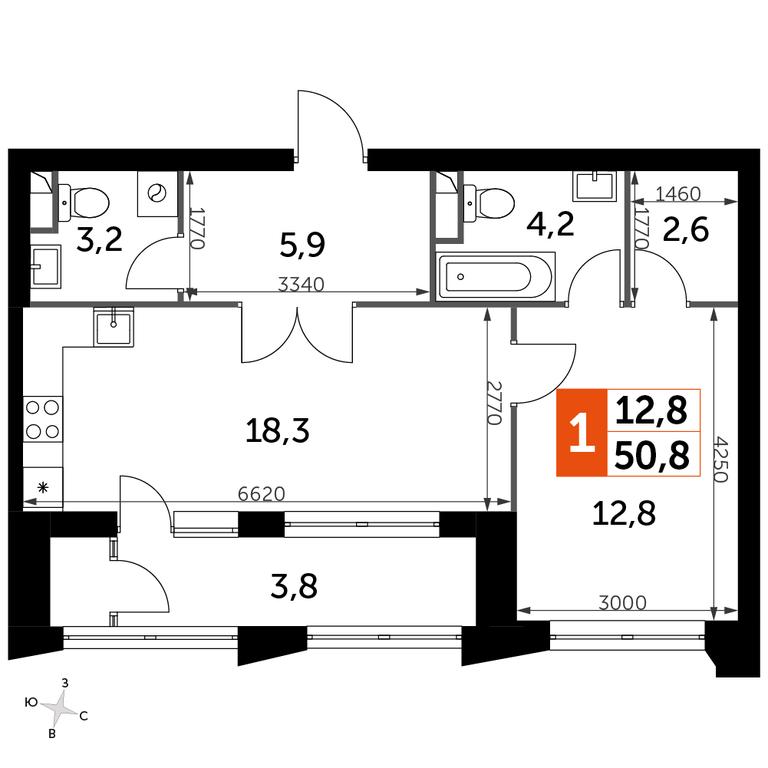 2-BD Apartment Sale, 52.6平方米 at Sky Garden, Stroitelny Drive, 9с6, Moscow, Russia #1 2-BD Apartment Sale, 52.6平方米 at Sky Garden, Stroitelny Drive, 9с6, Moscow, Russia #1