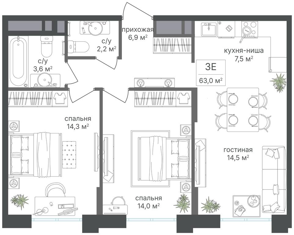 2-BD Apartment Sale, 63 sq. m. at Mikhalkovskiy, Mikhalkovskaya Street, 48, Moscow, Russia #1 2-BD Apartment Sale, 63 sq. m. at Mikhalkovskiy, Mikhalkovskaya Street, 48, Moscow, Russia #1