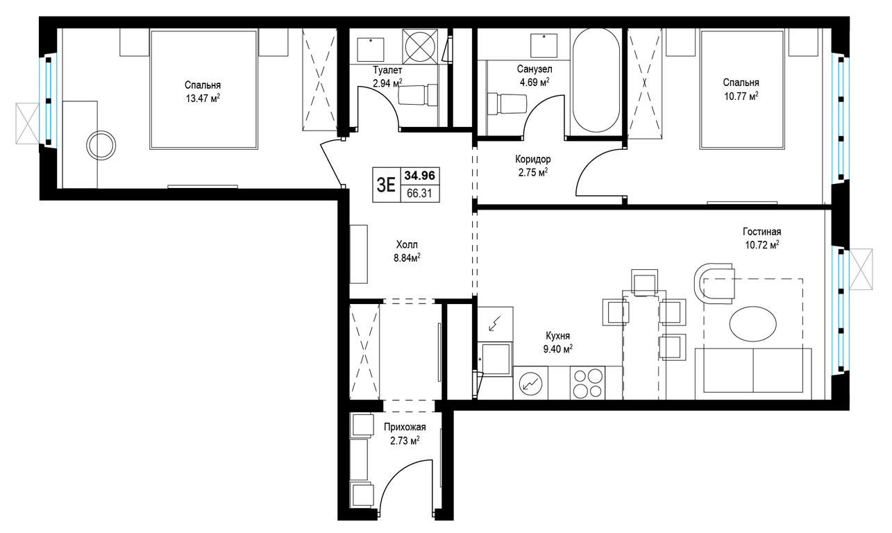 2-BD Apartment Sale, 65.8平方米 at Eko Vidnoe 2.0, kvartal Tsentralny, 1, Kupelinka Subdistrict, derevnya Sapronovo, Leninskiy City District, Moscow Region, Russia #1 2-BD Apartment Sale, 65.8平方米 at Eko Vidnoe 2.0, kvartal Tsentralny, 1, Kupelinka Subdistrict, derevnya Sapronovo, Leninskiy City District, Moscow Region, Russia #1