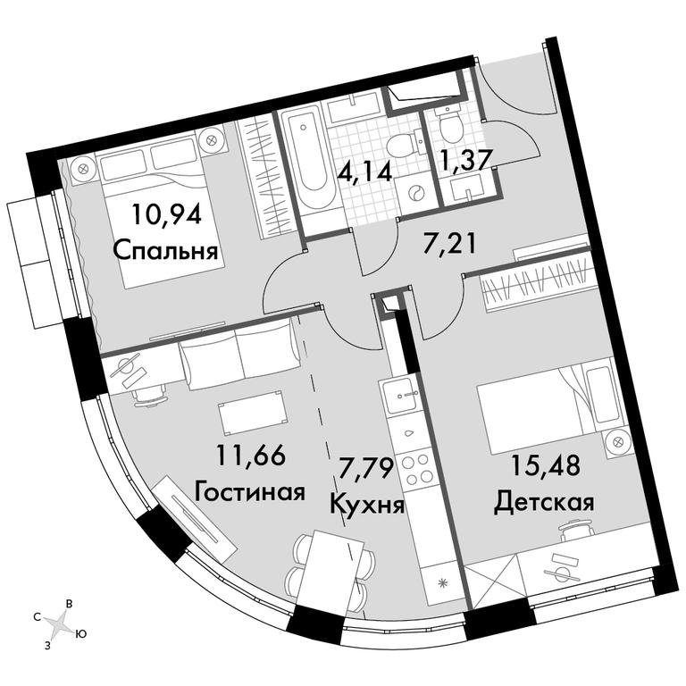 3-BD Apartment Sale, 58.59 sq. m. at Dvizhenie. Govorovo, Центральная улица, 47, деревня Говорово, поселение Московский, Москва, Россия #1