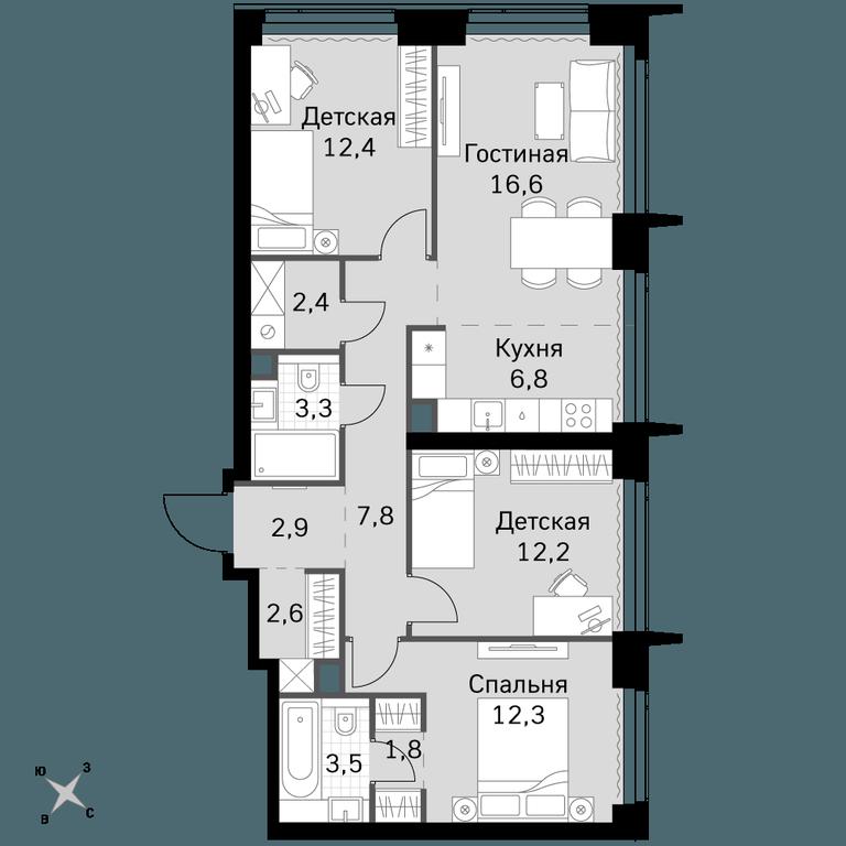 4-BD Apartment Sale, 84.6平方米 at Amber City, 3rd Khoroshyovsky Drive, 3А, Moscow, Russia #1 4-BD Apartment Sale, 84.6平方米 at Amber City, 3rd Khoroshyovsky Drive, 3А, Moscow, Russia #1