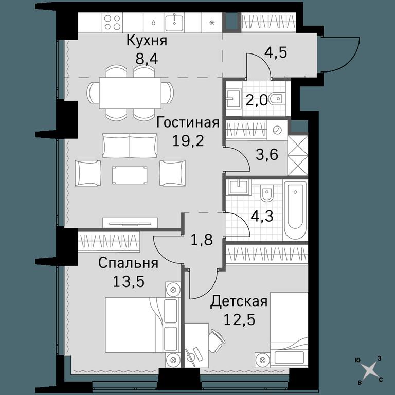 3-BD Apartment Sale, 69.8平方米 at Amber City, 3rd Khoroshyovsky Drive, 3А, Moscow, Russia #1 3-BD Apartment Sale, 69.8平方米 at Amber City, 3rd Khoroshyovsky Drive, 3А, Moscow, Russia #1