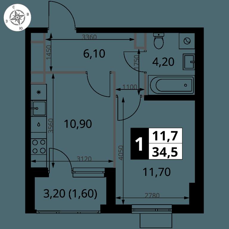 1-BD Apartment Sale, 34.4 sq. m. at 1 Himkinskij, zhiloy kompleks 1-y Khimkinskiy, kvartal Mezhdunarodny, mikrorayon Klyazma-Starbeyevo, Khimki, Moscow Region, Russia #2