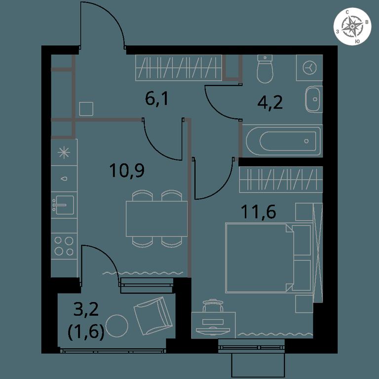 1-BD Apartment Sale, 34.4 sq. m. at 1 Himkinskij, zhiloy kompleks 1-y Khimkinskiy, kvartal Mezhdunarodny, mikrorayon Klyazma-Starbeyevo, Khimki, Moscow Region, Russia #1