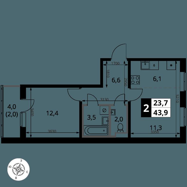 2-BD Apartment Sale, 43.9 sq. m. at 1 Yasenevskij, Kvartal № 24, Mosrentgen Settlement, Moscow, Russia #1
