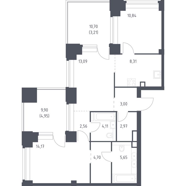 1-BD Apartment Sale, 77.56平方米 at Nova, Bratyev Fonchenko Street, вл21, Moscow, Russia #1