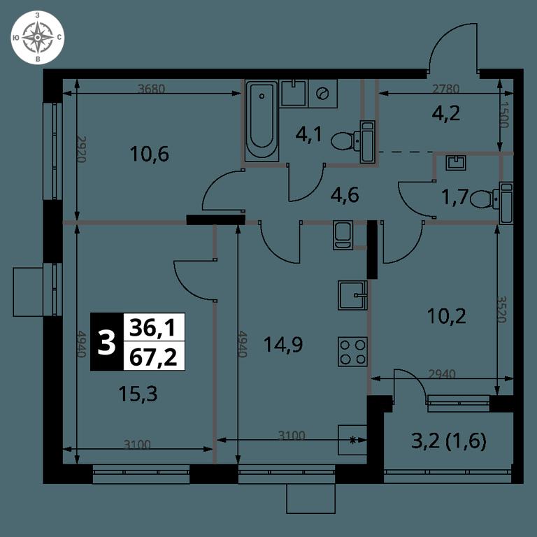 3-BD Apartment Sale, 67.2 sq. m. at 1-y Salarevskiy, Kiyevskoye Highway, Moskovskiy Settlement, Moscow, Russia #2