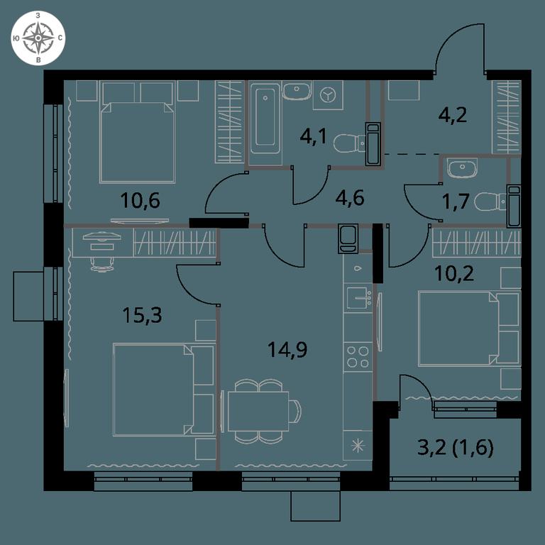 3-BD Apartment Sale, 67.2 sq. m. at 1-y Salarevskiy, Kiyevskoye Highway, Moskovskiy Settlement, Moscow, Russia #1