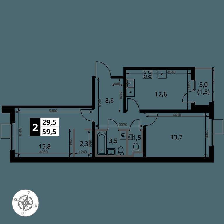 2-BD Apartment Sale, 59.5 sq. m. at 1 Yasenevskij, Kvartal № 24, Mosrentgen Settlement, Moscow, Russia #1 2-BD Apartment Sale, 59.5 sq. m. at 1 Yasenevskij, Kvartal № 24, Mosrentgen Settlement, Moscow, Russia #1