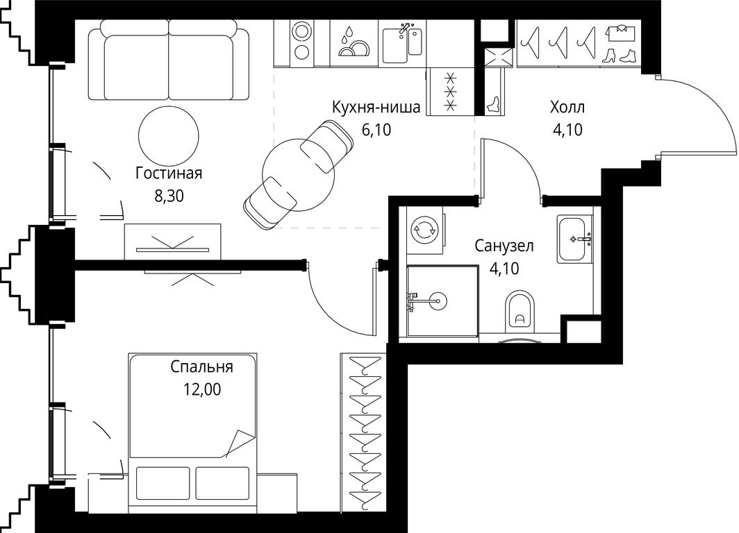 1-BD Apartment Sale, 34.6 sq. m. at SET, Vereyskaya Street, Moscow, Russia #1