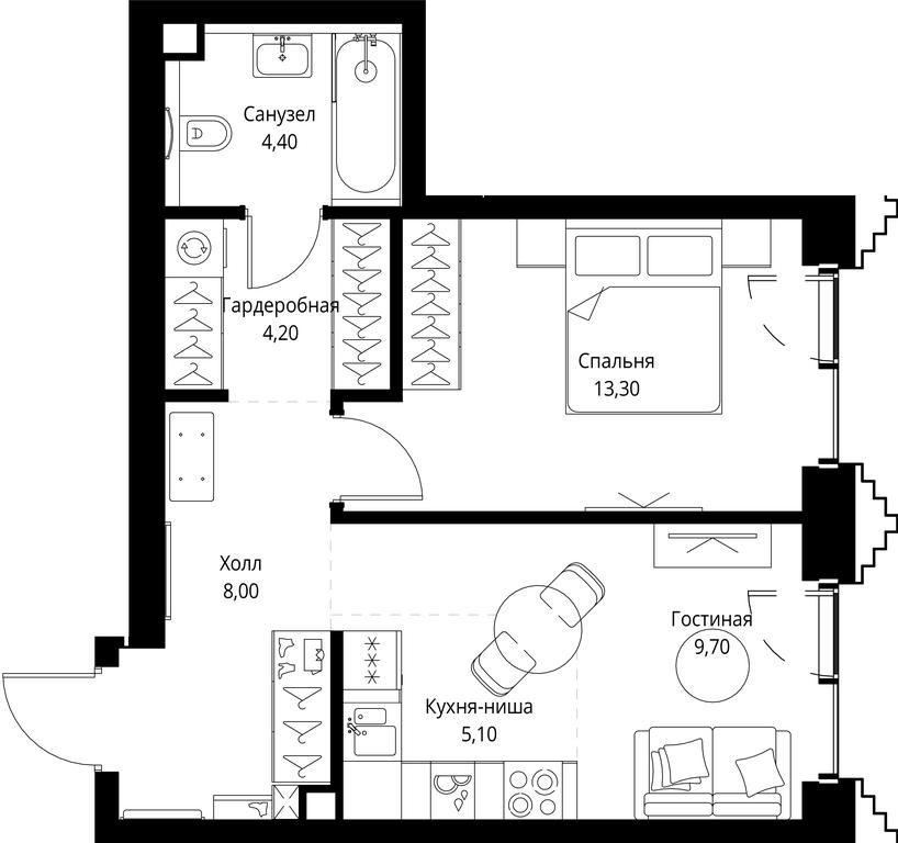 1-BD Apartment Sale, 44.7 sq. m. at SET, Vereyskaya Street, Moscow, Russia #1