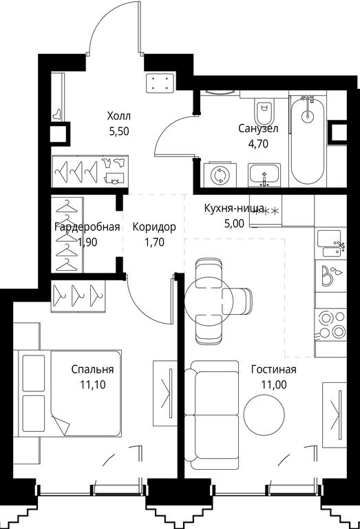 1-BD Apartment Sale, 40.9平方米 at SET, Vereyskaya Street, Moscow, Russia #1