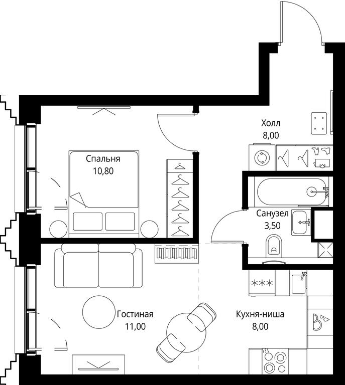 1-BD Apartment Sale, 41.3平方米 at SET, Vereyskaya Street, Moscow, Russia #1