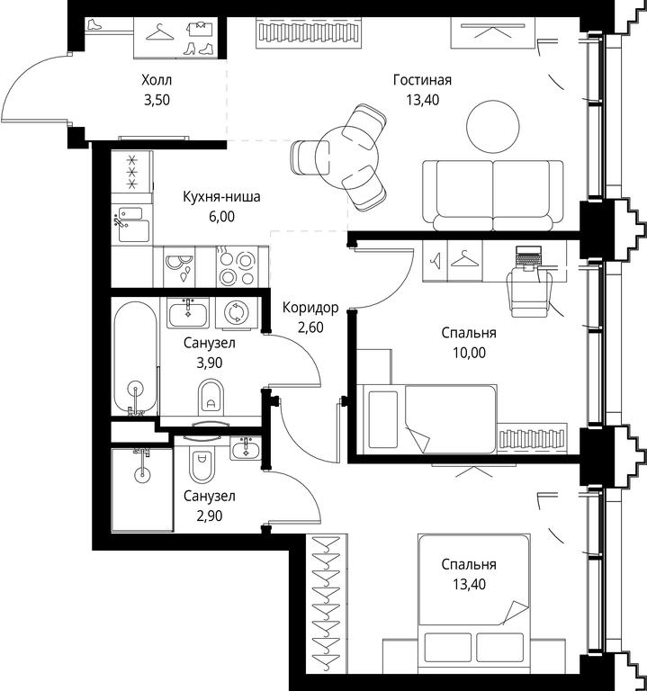 2-BD Apartment Sale, 55.7 sq. m. at SET, Vereyskaya Street, Moscow, Russia #1