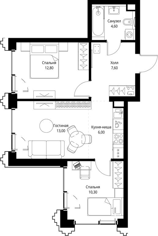 2-BD Apartment Sale, 54.3平方米 at SET, Vereyskaya Street, Moscow, Russia #1