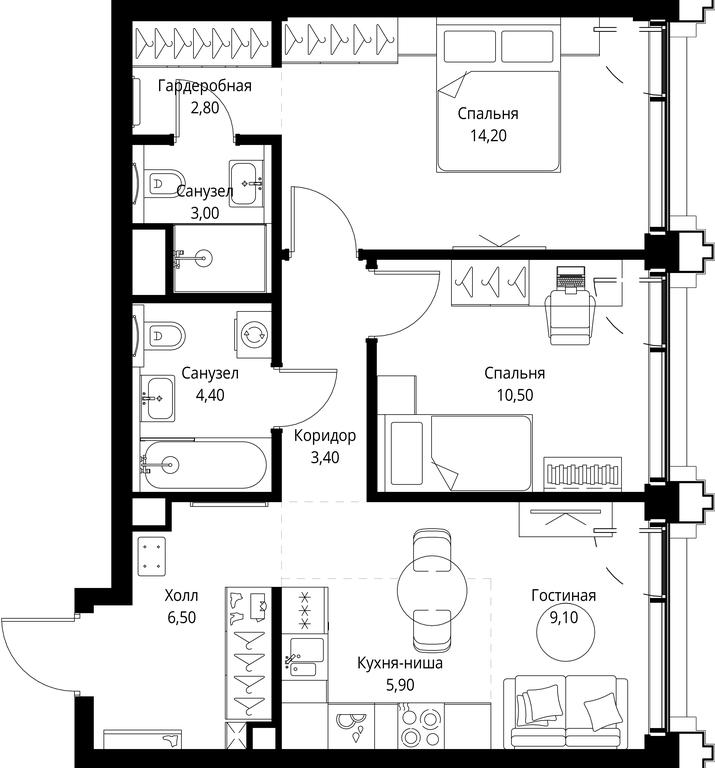 2-BD Apartment Sale, 59.8平方米 at SET, Vereyskaya Street, Moscow, Russia #1 2-BD Apartment Sale, 59.8平方米 at SET, Vereyskaya Street, Moscow, Russia #1