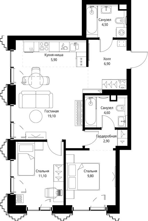 2-BD Apartment Sale, 64.8平方米 at SET, Vereyskaya Street, Moscow, Russia #1 2-BD Apartment Sale, 64.8平方米 at SET, Vereyskaya Street, Moscow, Russia #1
