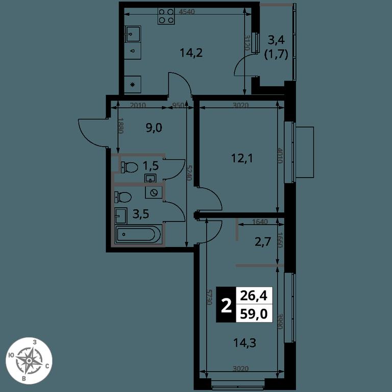 2-BD Apartment Sale, 59 sq. m. at 1 Yasenevskij, Kvartal № 24, Mosrentgen Settlement, Moscow, Russia #1