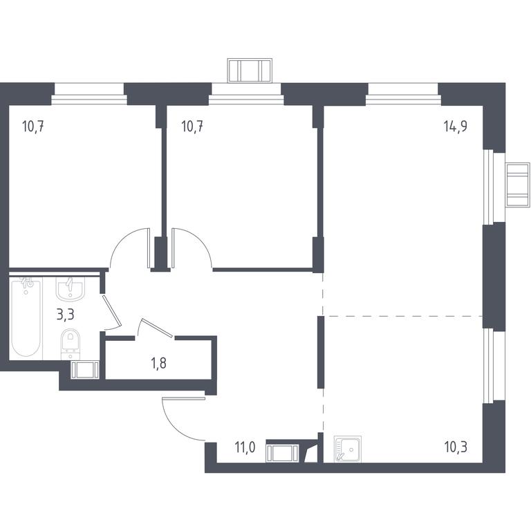1-BD Apartment Sale, 63.7 sq. m. at Liubertsy, ulitsa Kamova, 5к1, Lyubertsy, Moscow Region, Russia #1