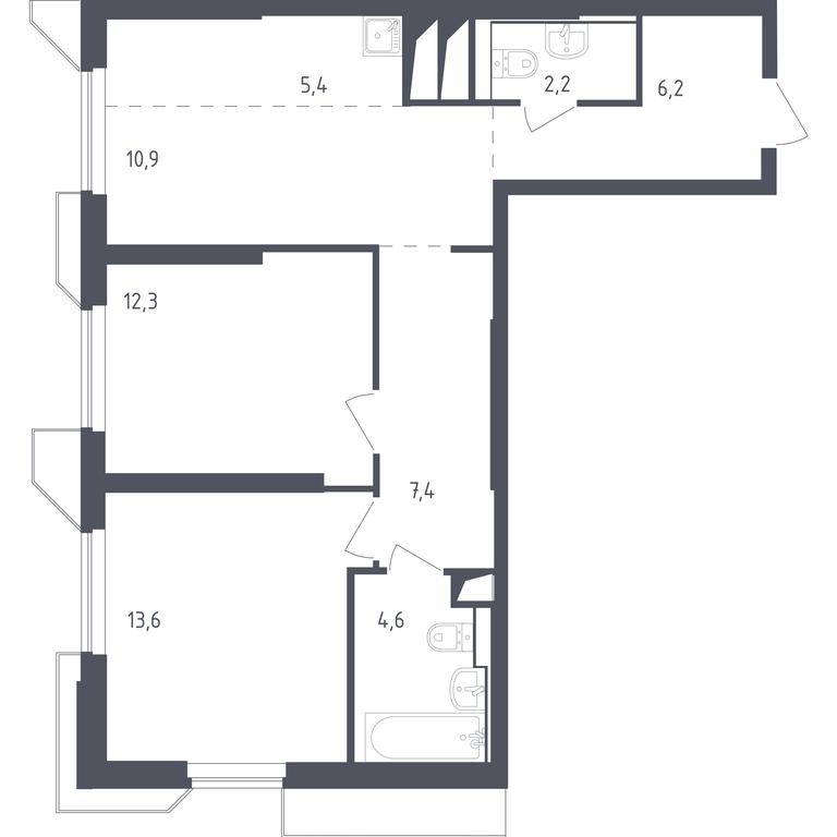1-BD Apartment Sale, 63.25 sq. m. at Sputnik, Lipovoy Roschi Street, 1к4, derevnya Razdory, Odintsovskiy City District, Moscow Region, Russia #1