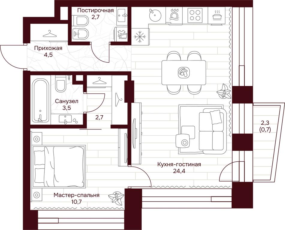 1-BD Apartment Sale, 48.7 sq. m. at Dom 7 Danilovskiy, Serpukhovsky Val Street, Moscow, Russia #1