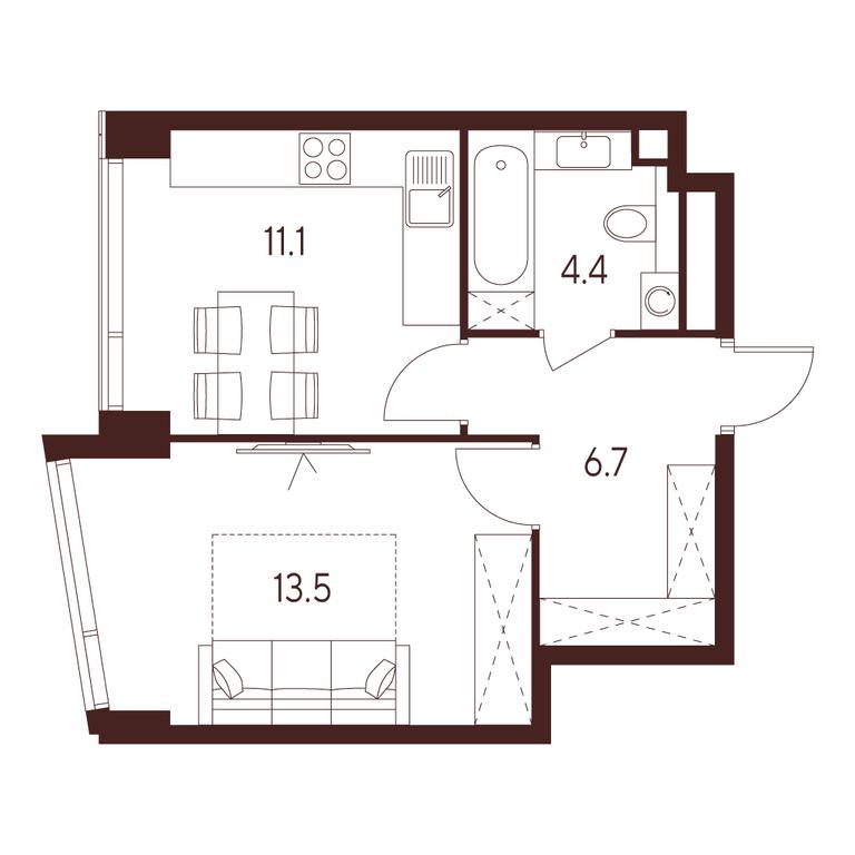 1-BD Apartment Sale, 35.7 sq. m. at INDY TOWERS (Indi Tauerz), Kuusinen Street, Moscow, Russia #1