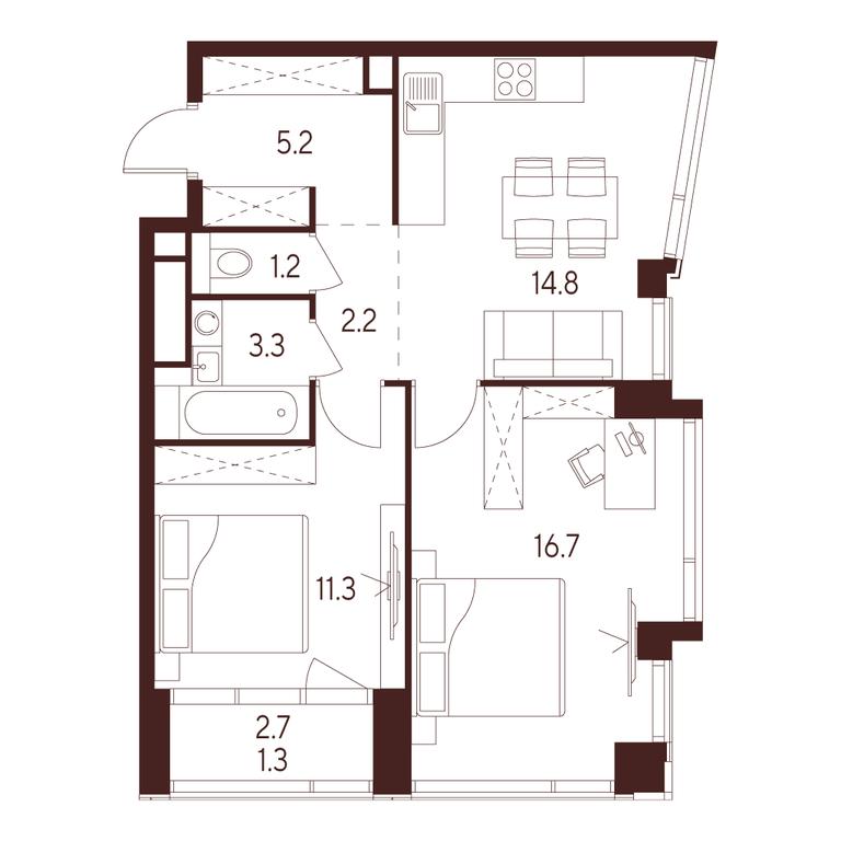 2-BD Apartment Sale, 56 sq. m. at INDY TOWERS (Indi Tauerz), Kuusinen Street, Moscow, Russia #1