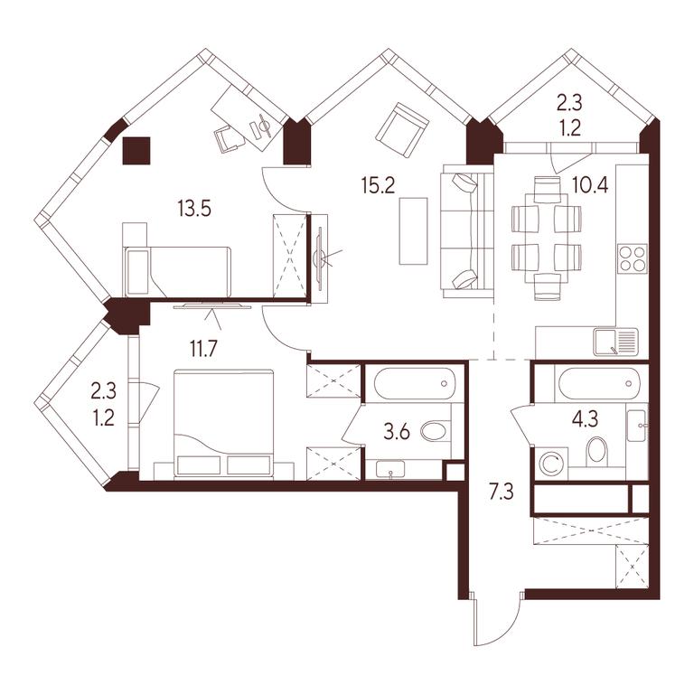2-BD Apartment Sale, 68.4 sq. m. at INDY TOWERS (Indi Tauerz), Kuusinen Street, Moscow, Russia #1