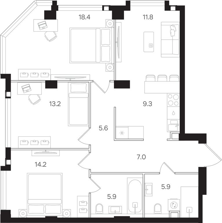 3-BD Apartment Sale, 91.3平方米 at Mangazeya na Tulskoy, Bolshaya Tulskaya Street, Moscow, Russia #1