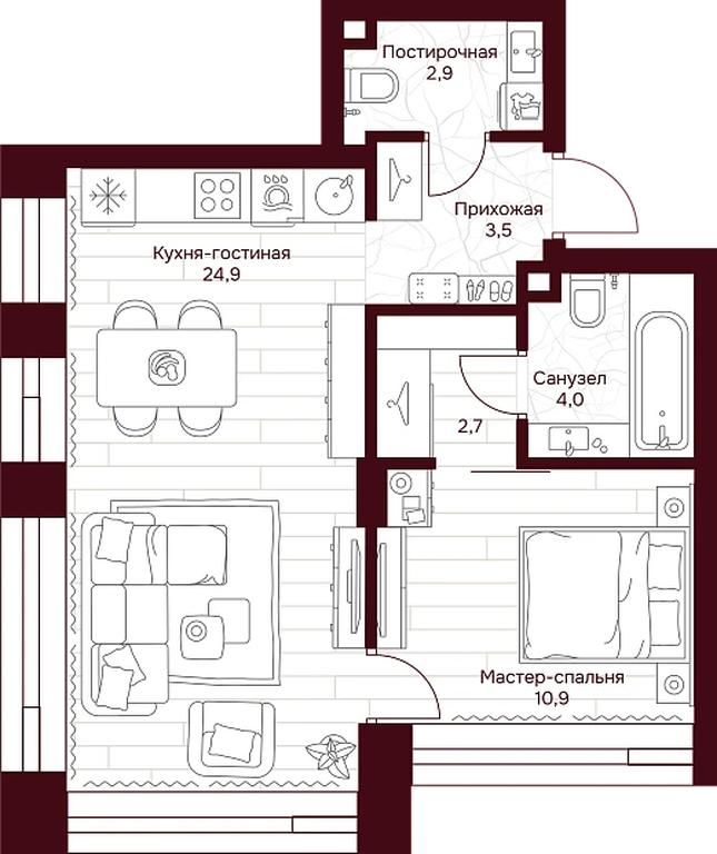 1-BD Apartment Sale, 48.4 sq. m. at Dom 7 Danilovskiy, Serpukhovsky Val Street, Moscow, Russia #1 1-BD Apartment Sale, 48.4 sq. m. at Dom 7 Danilovskiy, Serpukhovsky Val Street, Moscow, Russia #1