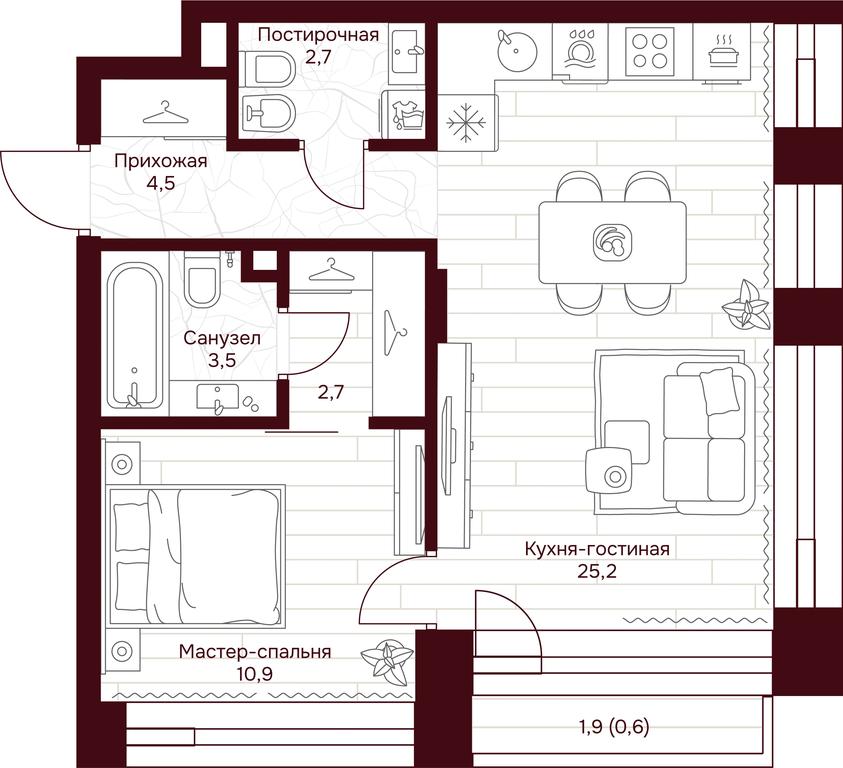 1-BD Apartment Sale, 49.6 sq. m. at Dom 7 Danilovskiy, Serpukhovsky Val Street, Moscow, Russia #1