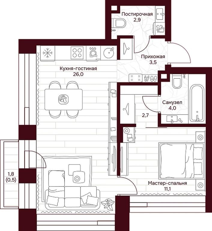 1-BD Apartment Sale, 50.2平方米 at Dom 7 Danilovskiy, Serpukhovsky Val Street, Moscow, Russia #1 1-BD Apartment Sale, 50.2平方米 at Dom 7 Danilovskiy, Serpukhovsky Val Street, Moscow, Russia #1