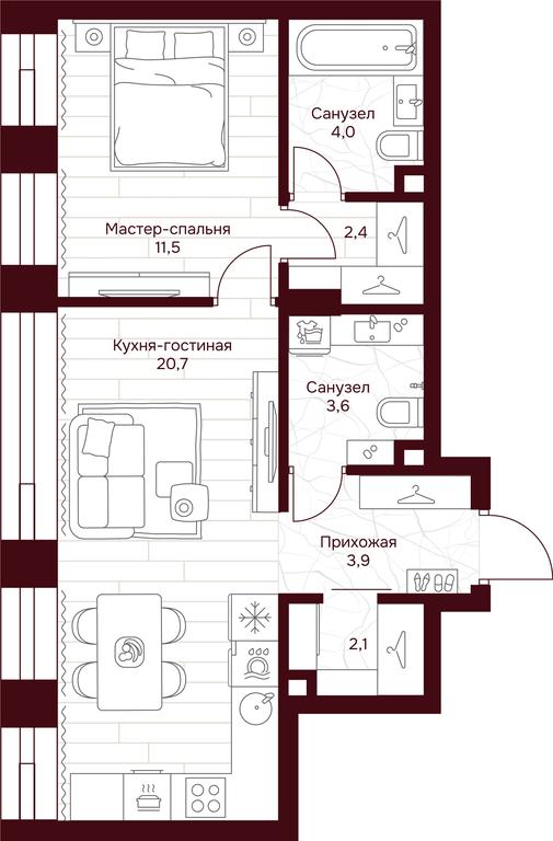 1-BD Apartment Sale, 47.7平方米 at Dom 7 Danilovskiy, Serpukhovsky Val Street, Moscow, Russia #1 1-BD Apartment Sale, 47.7平方米 at Dom 7 Danilovskiy, Serpukhovsky Val Street, Moscow, Russia #1