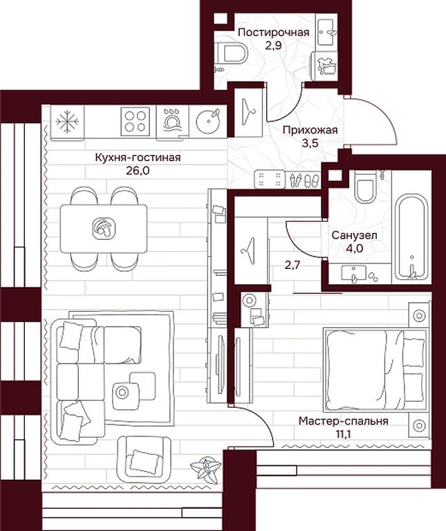 1-BD Apartment Sale, 49.7平方米 at Dom 7 Danilovskiy, Serpukhovsky Val Street, Moscow, Russia #1 1-BD Apartment Sale, 49.7平方米 at Dom 7 Danilovskiy, Serpukhovsky Val Street, Moscow, Russia #1