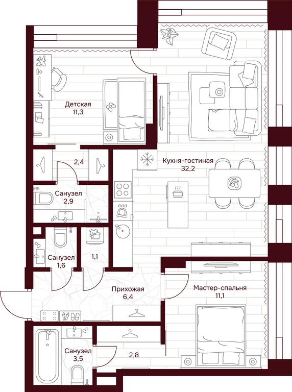 2-BD Apartment Sale, 74.8 sq. m. at Dom 7 Danilovskiy, Serpukhovsky Val Street, Moscow, Russia #1 2-BD Apartment Sale, 74.8 sq. m. at Dom 7 Danilovskiy, Serpukhovsky Val Street, Moscow, Russia #1