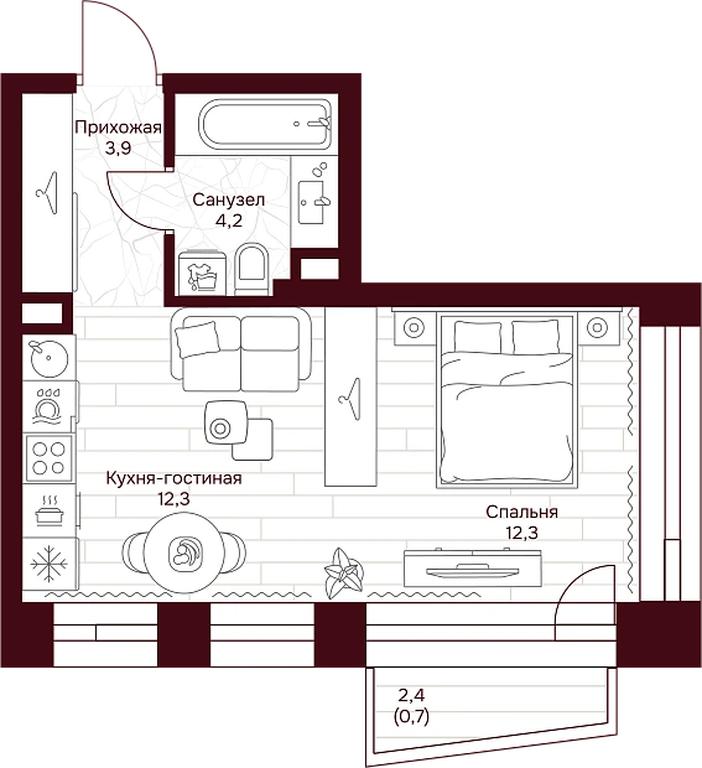 1-BD Apartment Sale, 33.4 sq. m. at Dom 7 Danilovskiy, Serpukhovsky Val Street, Moscow, Russia #1 1-BD Apartment Sale, 33.4 sq. m. at Dom 7 Danilovskiy, Serpukhovsky Val Street, Moscow, Russia #1