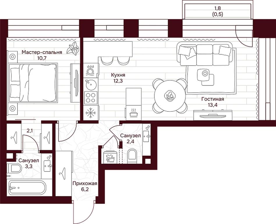 1-BD Apartment Sale, 50.4 sq. m. at Dom 7 Danilovskiy, Serpukhovsky Val Street, Moscow, Russia #1 1-BD Apartment Sale, 50.4 sq. m. at Dom 7 Danilovskiy, Serpukhovsky Val Street, Moscow, Russia #1