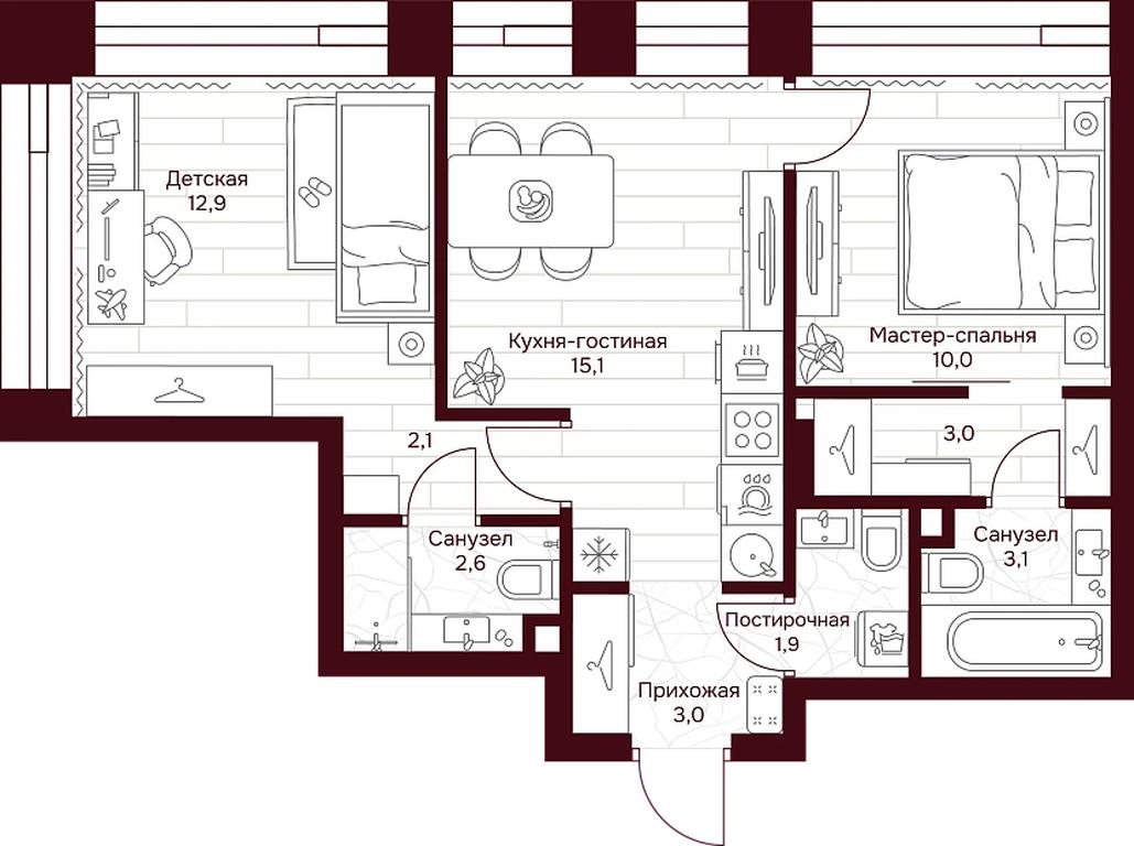 2-BD Apartment Sale, 53.2 sq. m. at Dom 7 Danilovskiy, Serpukhovsky Val Street, Moscow, Russia #1 2-BD Apartment Sale, 53.2 sq. m. at Dom 7 Danilovskiy, Serpukhovsky Val Street, Moscow, Russia #1