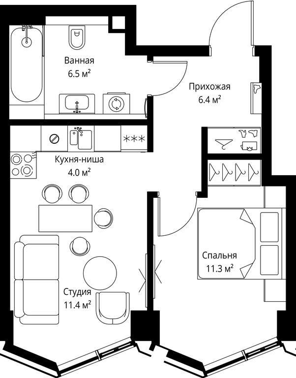 1-BD Apartment Sale, 39.6 sq. m. at Symphony 34, 2nd Khutorskaya Street, 38А, Moscow, Russia #2