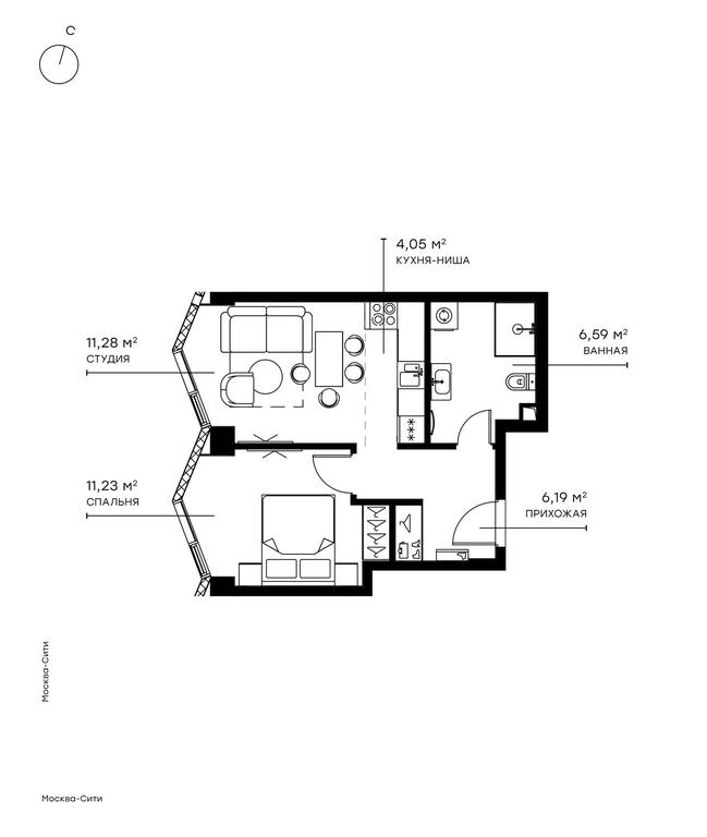 1-BD Apartment Sale, 39.6 sq. m. at Symphony 34, 2nd Khutorskaya Street, 38А, Moscow, Russia #1