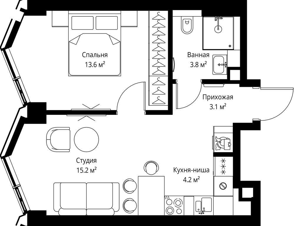 1-BD Apartment Sale, 39.9 sq. m. at Symphony 34, 2nd Khutorskaya Street, 38А, Moscow, Russia #2 1-BD Apartment Sale, 39.9 sq. m. at Symphony 34, 2nd Khutorskaya Street, 38А, Moscow, Russia #2