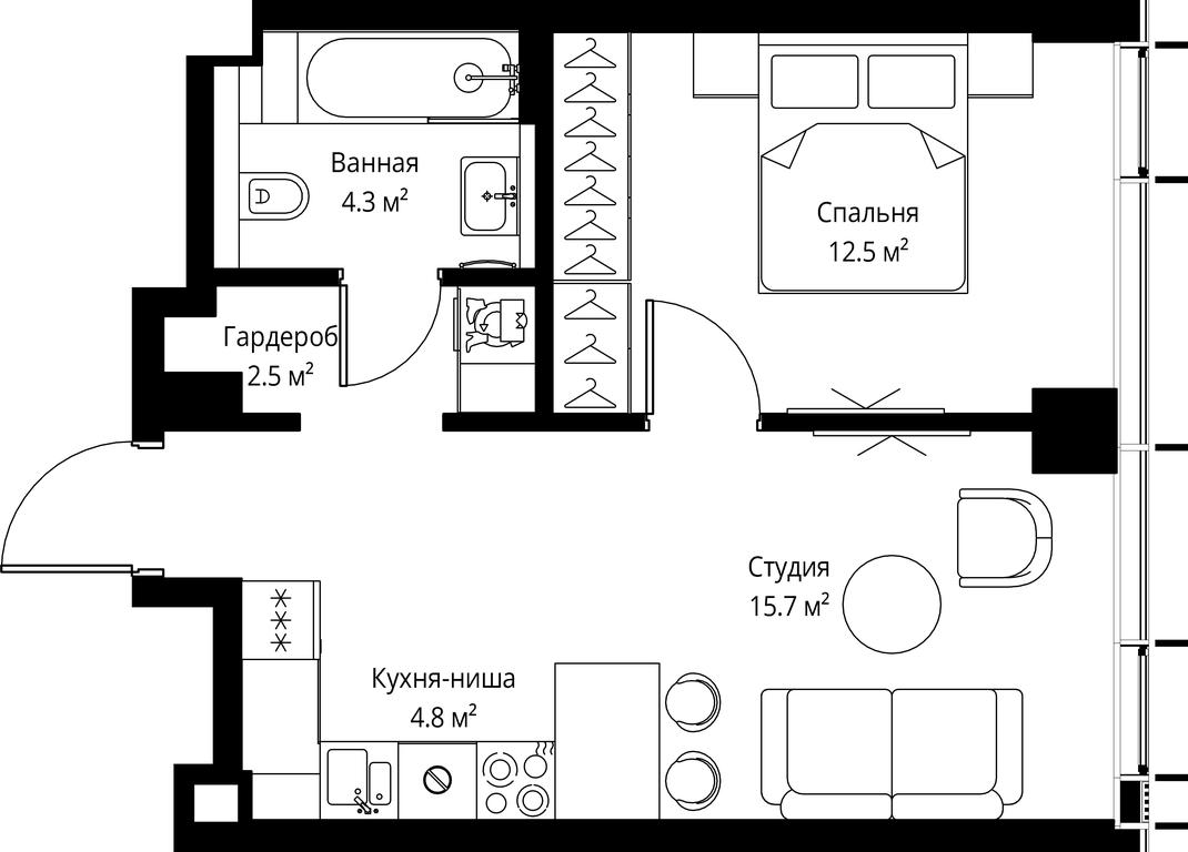 1-BD Apartment Sale, 39.8 sq. m. at Symphony 34, 2nd Khutorskaya Street, 38А, Moscow, Russia #2