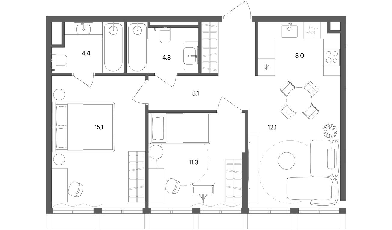 2-BD Apartment Sale, 63.8 sq. m. at Sokolniki (Sokolniki), Gastello Street, Moscow, Russia #1