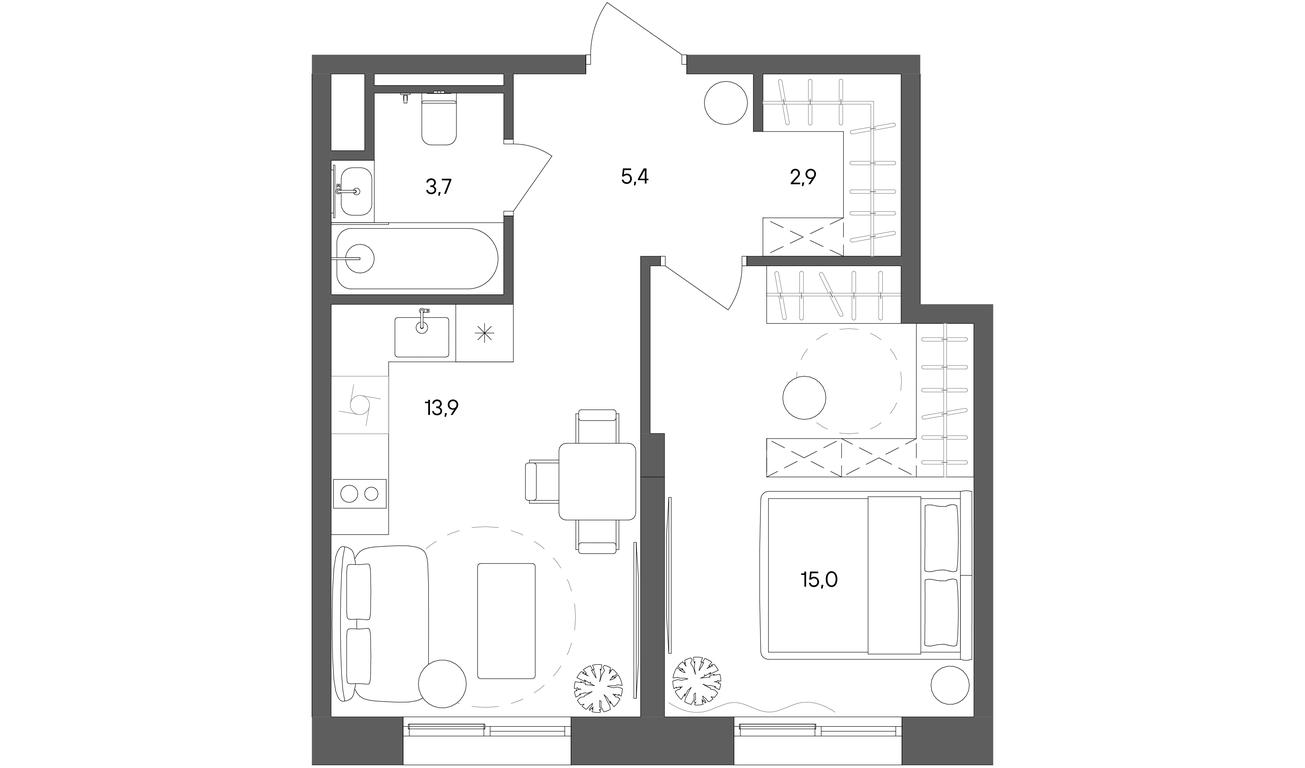 1-BD Apartment Sale, 40.9平方米 at Sokolniki (Sokolniki), Gastello Street, Moscow, Russia #1