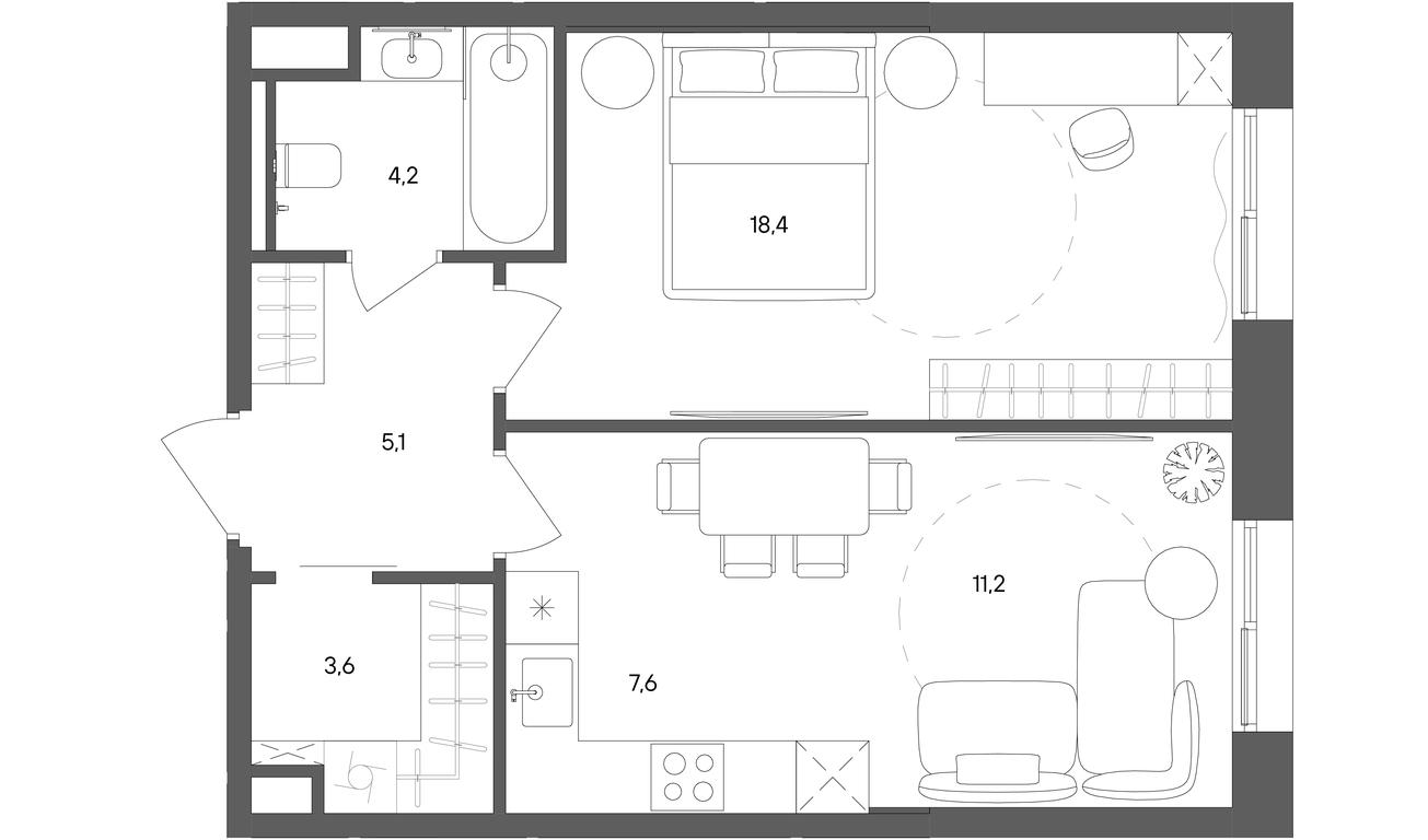1-BD Apartment Sale, 50.1 sq. m. at Sokolniki (Sokolniki), Gastello Street, Moscow, Russia #1