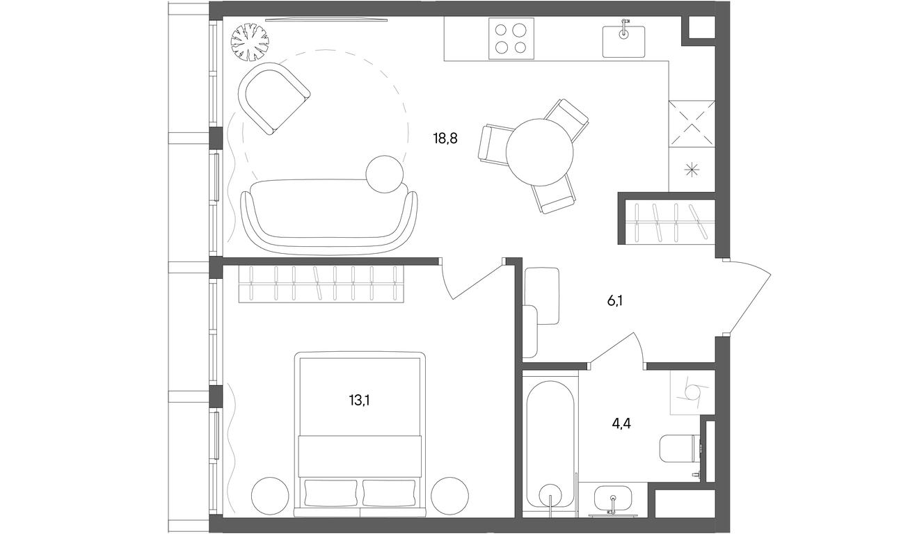 1-BD Apartment Sale, 42.4 sq. m. at Sokolniki (Sokolniki), Gastello Street, Moscow, Russia #1
