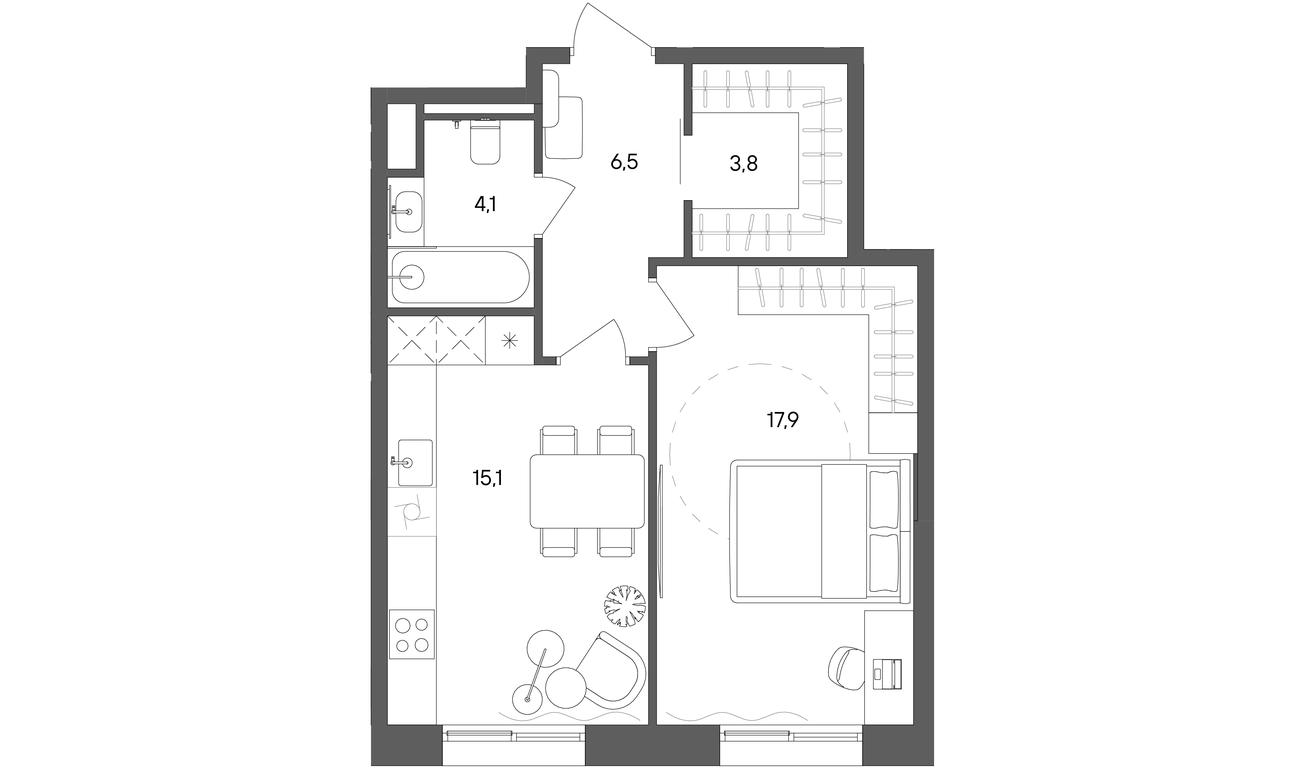 1-BD Apartment Sale, 47.4 sq. m. at Sokolniki (Sokolniki), Gastello Street, Moscow, Russia #1